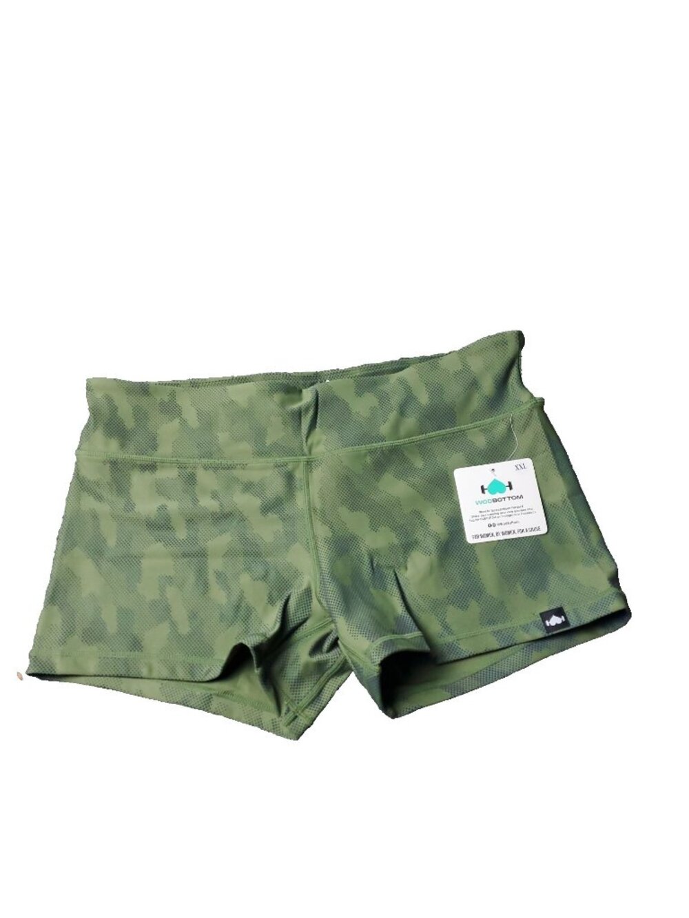 WODBOTTOM Camo Shorts Womens 2XL XXL Green Stretch Athletic Gym Booty Short